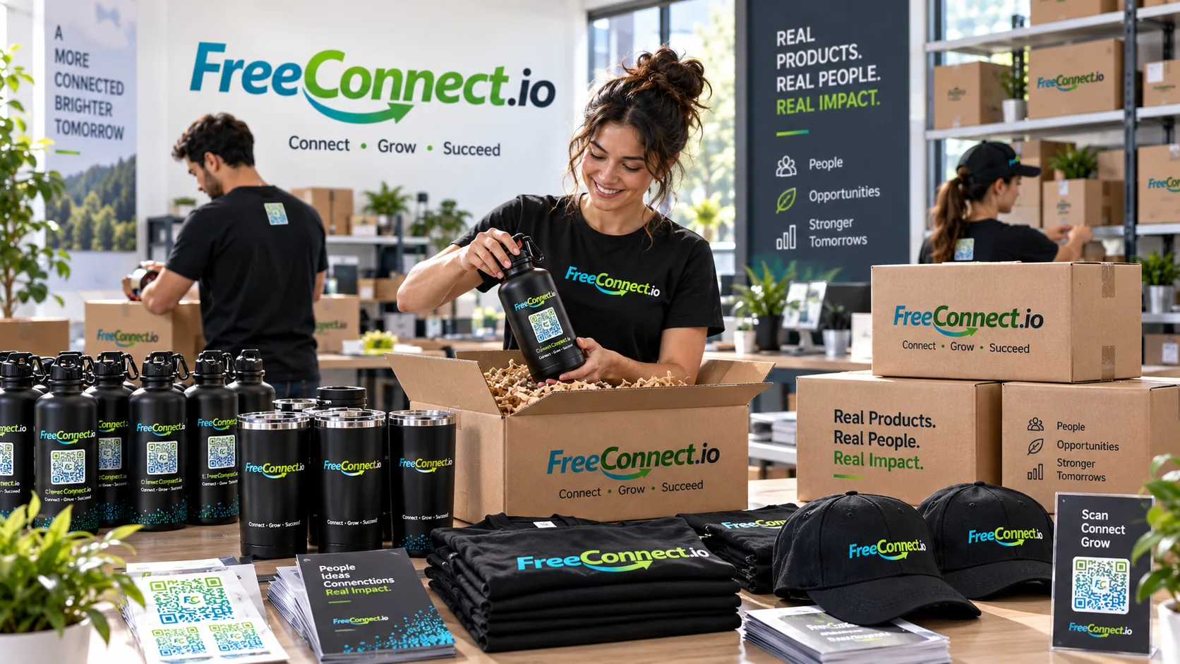 FreeConnect campaign product packing and fulfillment workspace