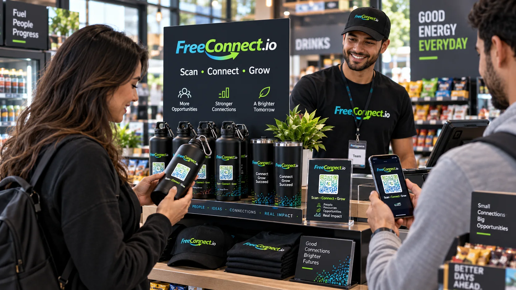 FreeConnect retail placement and QR engagement example